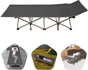 Portable Folding Camping Cot, Outdoor Lounge Chair Folding Sleeping Cots Bed Adults Reclining Chaise Travel Tent Cot for Camping, Beach, Patio, Max Load 617lbs, Folded Size (WxH): 9x41.3 in (Gray)
