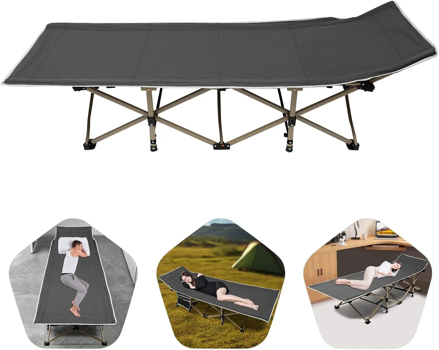 Portable Folding Camping Cot, Outdoor Lounge Chair Folding Sleeping Cots Bed Adults Reclining Chaise Travel Tent Cot for Camping, Beach, Patio, Max Load 617lbs, Folded Size (WxH): 9x41.3 in (Gray)
