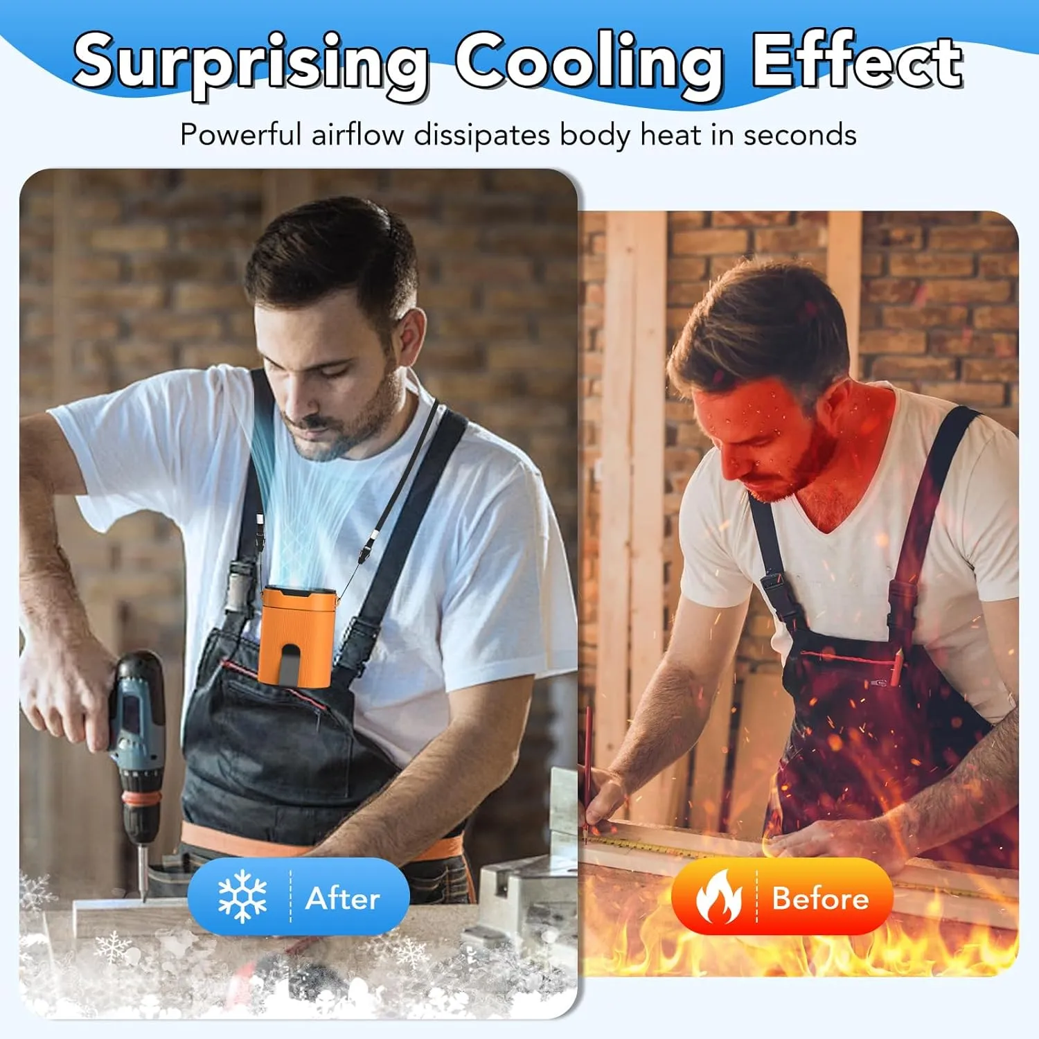 Portable Waist Fan, Rechargeable 3000mAh Battery, 25H Runtime, 6600RPM Turbo Dual Clip, 4 Speeds Adjustable, Belt Fans for Hiking, Riding, Fishing, Hands-Free Hanging Fan Gifts for Hiker, Worker