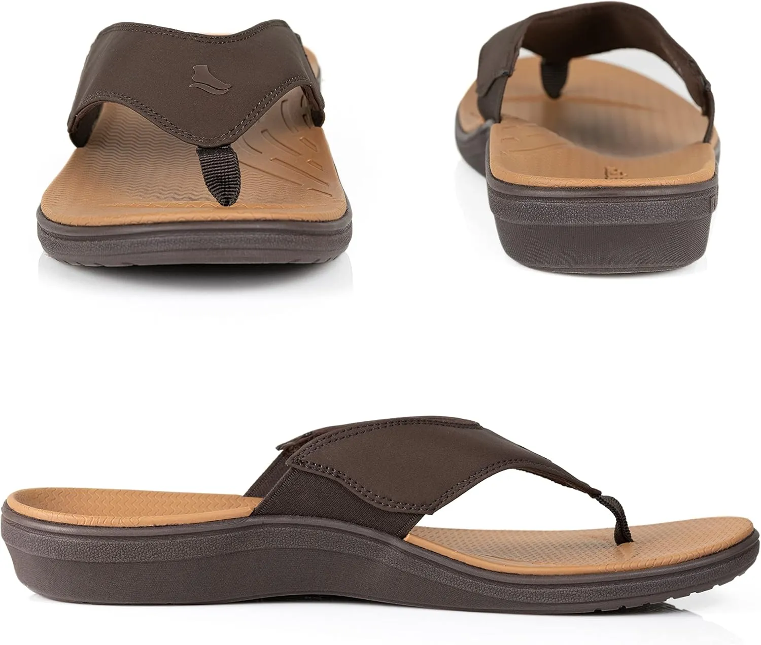 PowerStep Men's Arch Support Orthotic Flip Flop Sandals with Shock Absorbing Sole, Lightweight Non-Slip Tread, Brown, 10