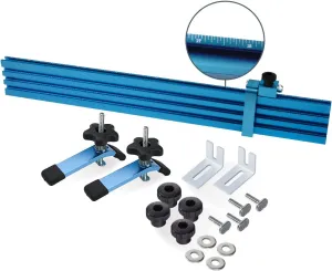 POWERTEC Drill Press Fence Set w/T Slot 24", Hardware Kit for T-Slot Drill Press Table Tops, Laser Etched Scale, Reversible, T Track Hold Down Adjustable Clamps, Flip Stops, Mounting Brackets - 71633