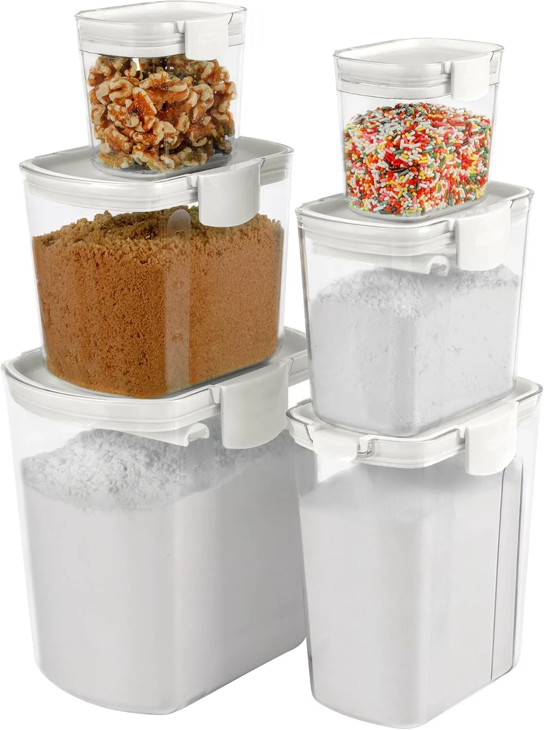 Progressive ProKeeper Baker's Airtight Kitchen Storage Canister Container Set for Flour, Sugar & More, Keeps Ingredients Fresh, with Accessories (White)