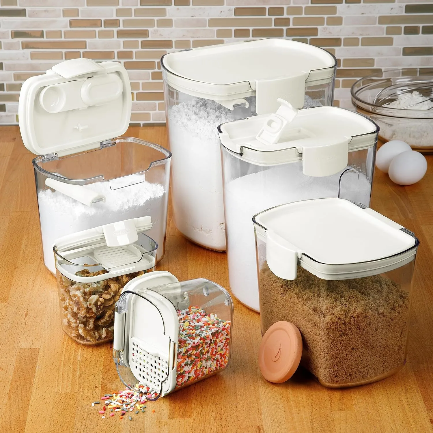 Progressive ProKeeper Baker's Airtight Kitchen Storage Canister Container Set for Flour, Sugar & More, Keeps Ingredients Fresh, with Accessories (White)