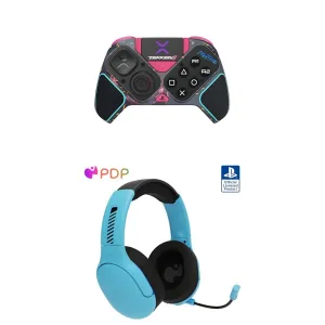 PS5 Bundle: PDP Victrix Pro BFG Wireless Controller: TEKKEN 8 - Rage Art - PlayStation 5, PS4, PC   AIRLITE Pro Wireless Gaming Headset with Noise-canceling Flip-to-Mute Mic, Neptune Blue