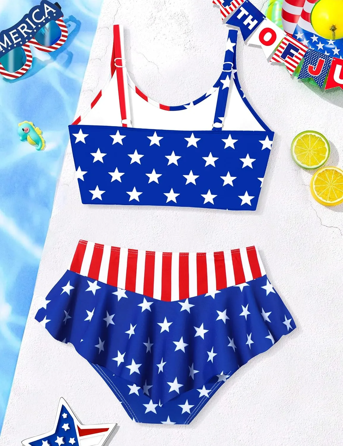 Qaoerde Girls Swimsuit Tropical Print Bikini Set with Ruffle Hem Two Piece Criss Cross Bathing Suits for Girls 7-14 Years