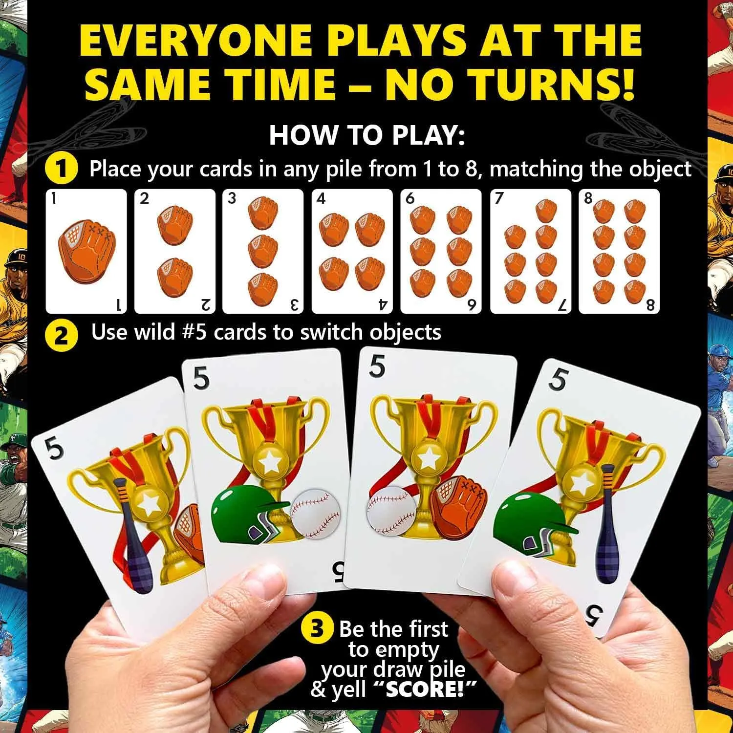 QUOKKA Baseball Fast-Paced Card Game for Kids & Adults – 128 Cards & Easy Rules – Quick & Fun Matching Game – 2-8 Players – Ages 8  – Perfect for Family Games Night, Travel and Parties