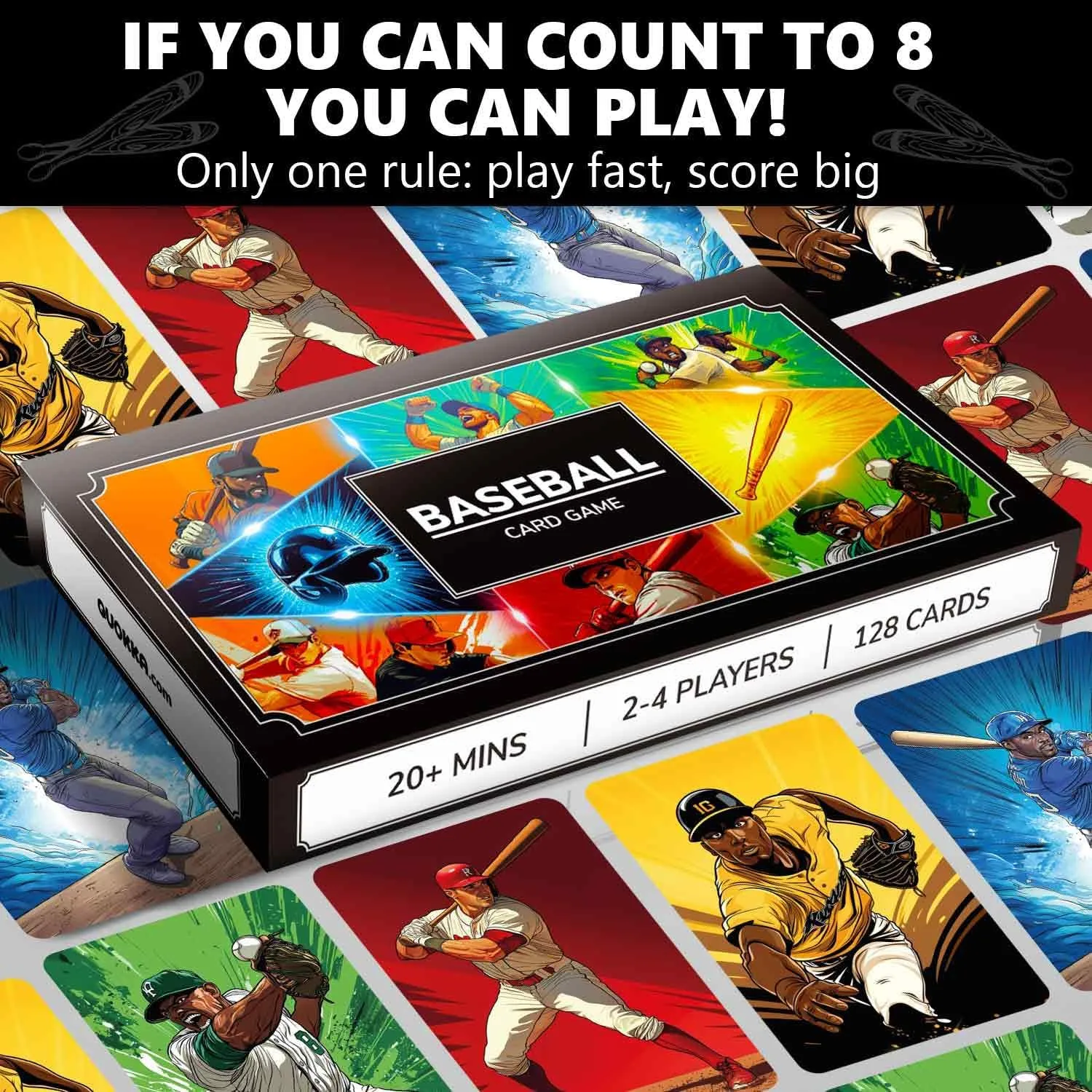 QUOKKA Baseball Fast-Paced Card Game for Kids & Adults – 128 Cards & Easy Rules – Quick & Fun Matching Game – 2-8 Players – Ages 8  – Perfect for Family Games Night, Travel and Parties