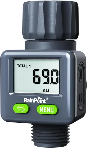 RAINPOINT Bi-Directional Measurement Digital Water Flow Meter for RV Tank Hose with Gallon/Liter Switch Indoor, Consumption& Flow Rate Monitor for Outdoor Garden Hose Sprinkler Bandit Travel Trailer
