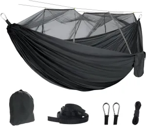 RANIT Camping Hammock with Net, 210T Parachute Nylon Fabric,Single Lightweight Portable Hammocks,Parachute Hammock for Camping, Outdoor Backyard Backpacking,Hiking (Black)