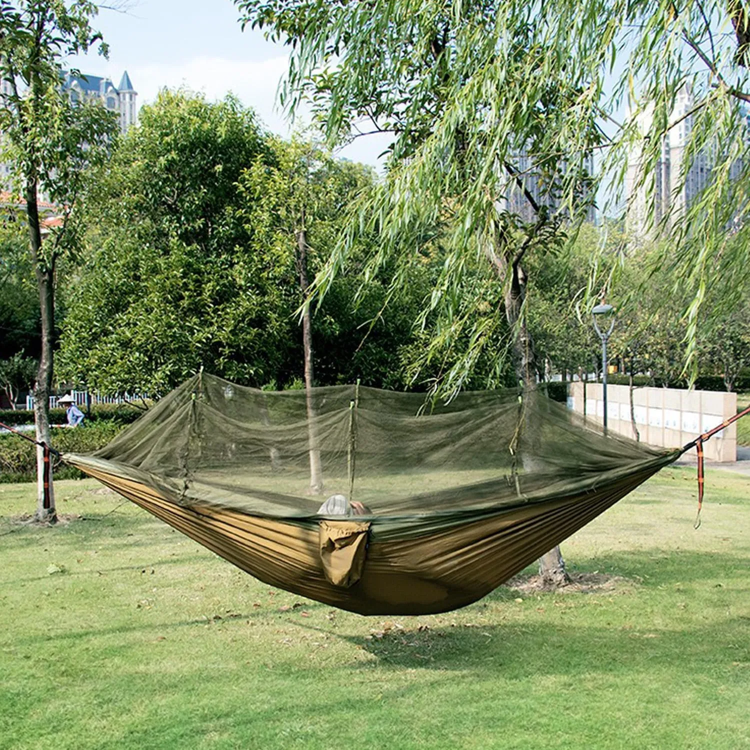RANIT Camping Hammock with Net, 210T Parachute Nylon Fabric,Single Lightweight Portable Hammocks,Parachute Hammock for Camping, Outdoor Backyard Backpacking,Hiking (Black)