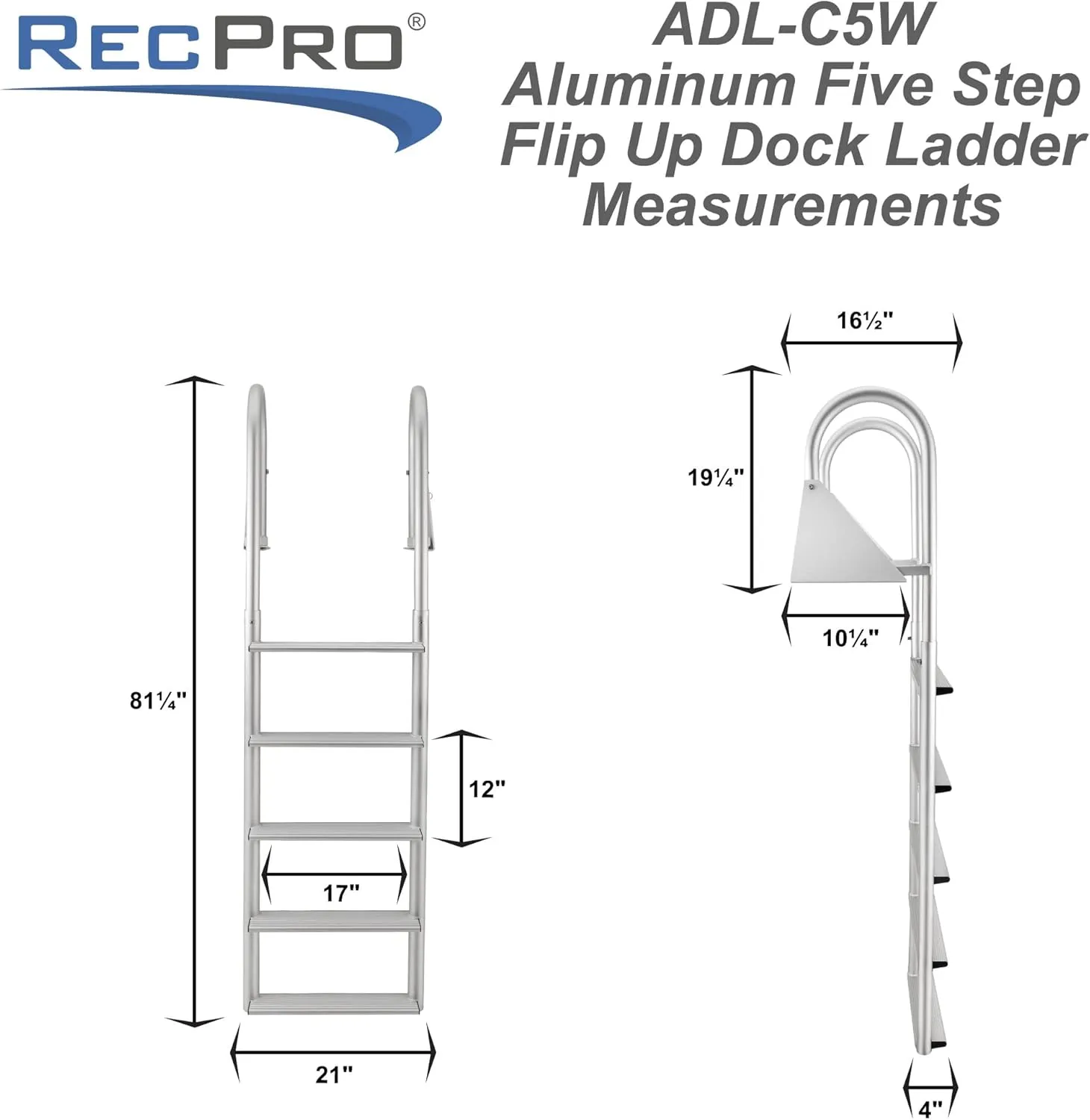 RecPro Marine 4 Step Flip Up and Stationary Boat Dock Swim Ladder 20" Wide