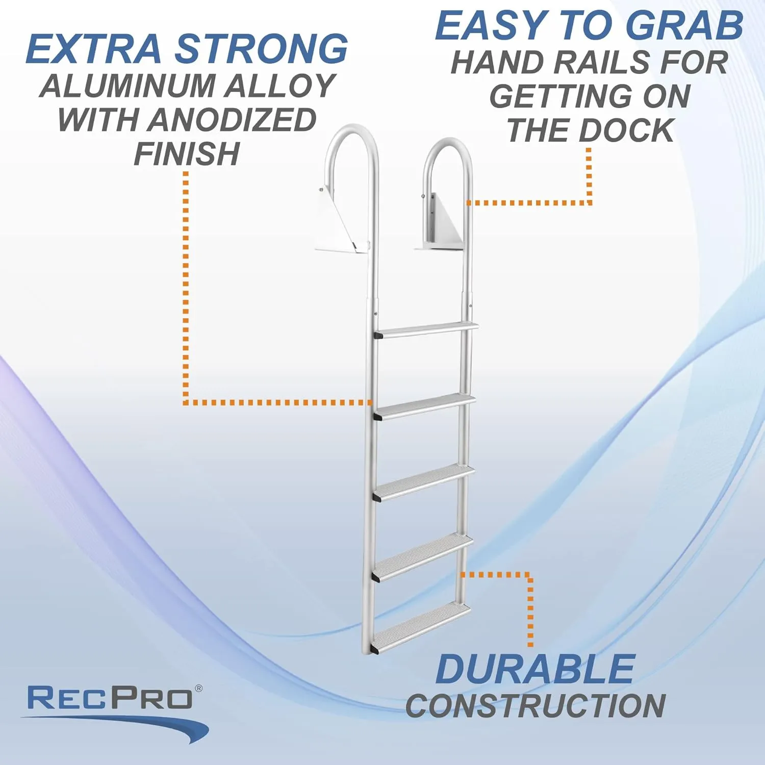RecPro Marine 4 Step Flip Up and Stationary Boat Dock Swim Ladder 20" Wide