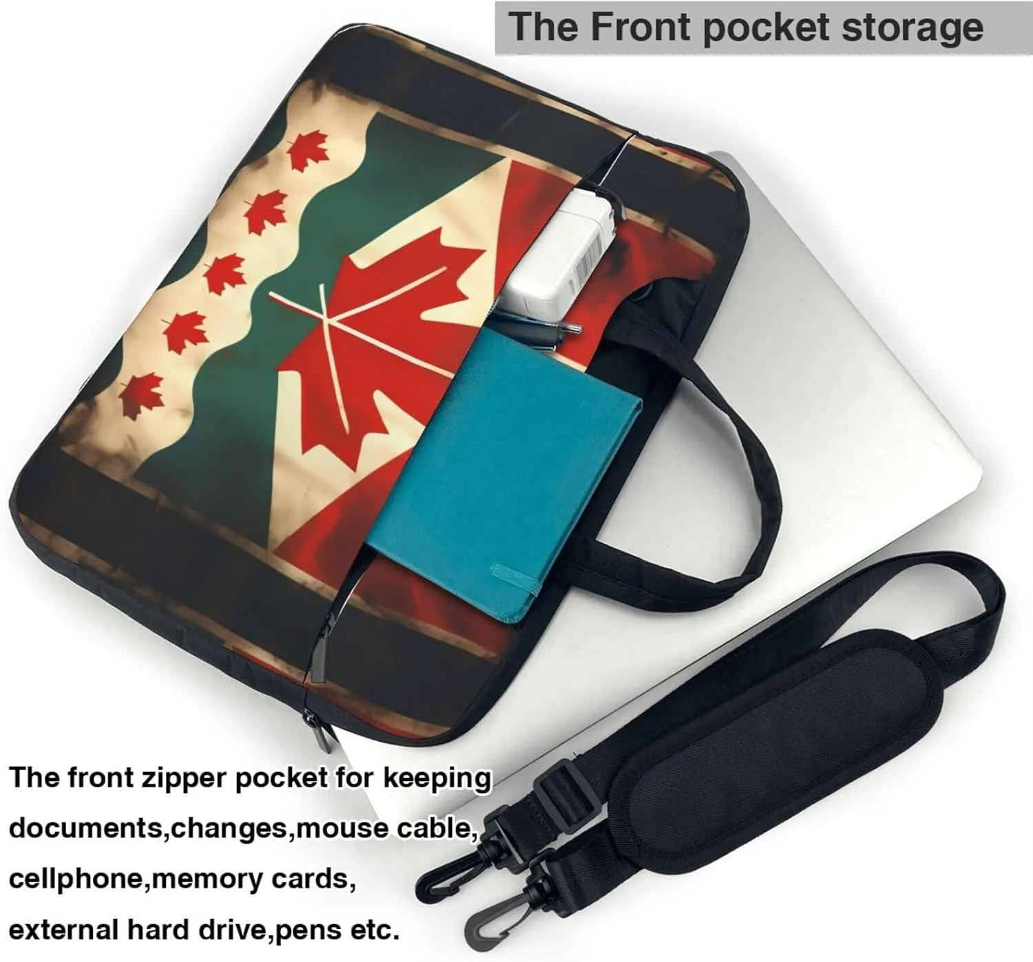 Retro Canada Flag Print Laptop Bag Laptop Case Shoulder Laptop Bag with Padded Protection Spacious Pockets