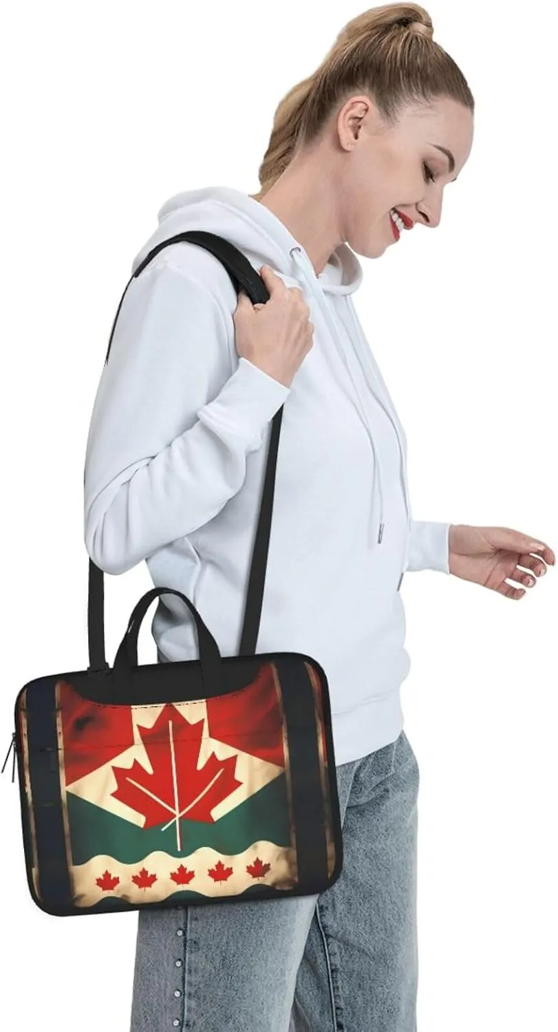 Retro Canada Flag Print Laptop Bag Laptop Case Shoulder Laptop Bag with Padded Protection Spacious Pockets