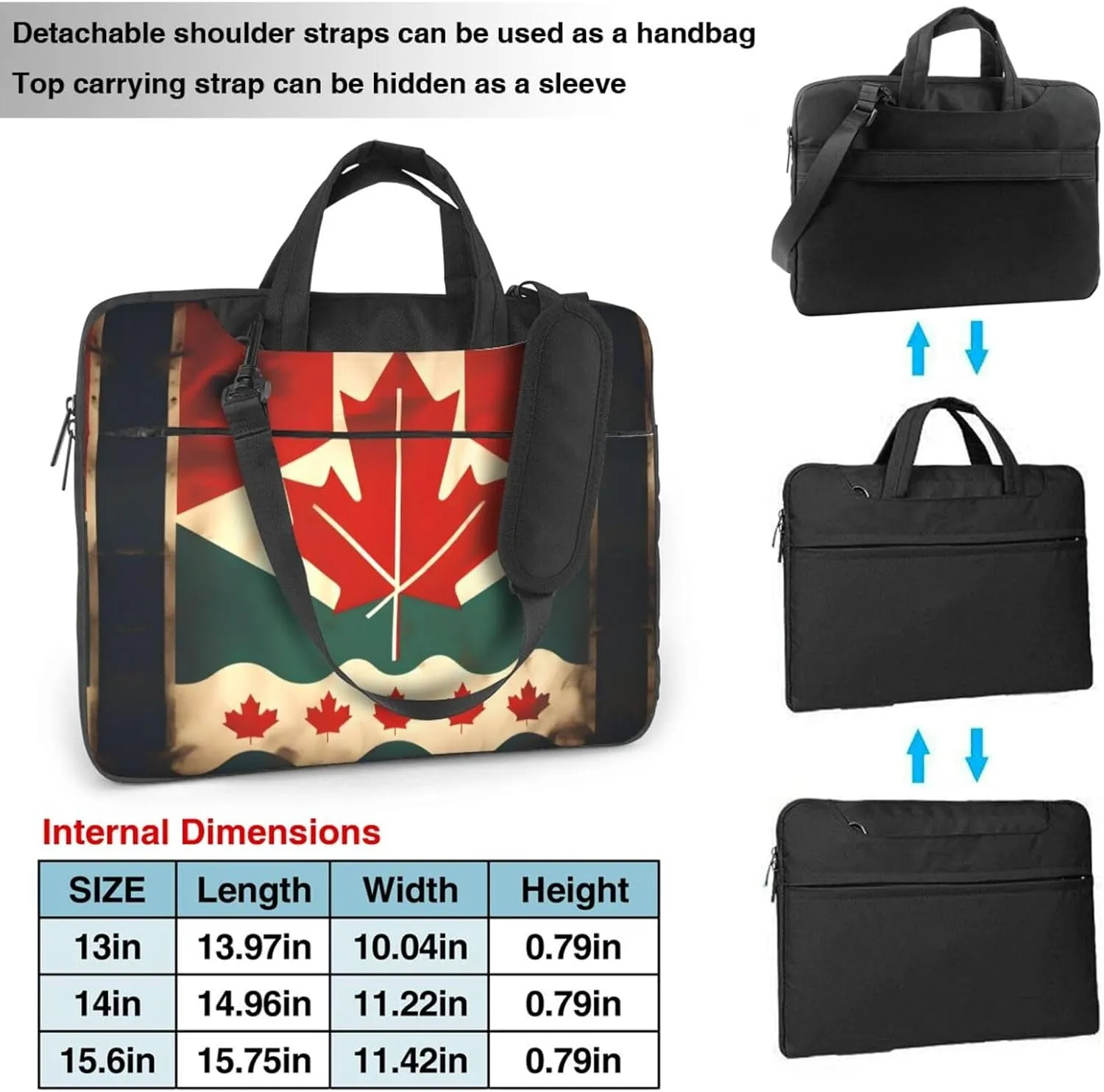 Retro Canada Flag Print Laptop Bag Laptop Case Shoulder Laptop Bag with Padded Protection Spacious Pockets