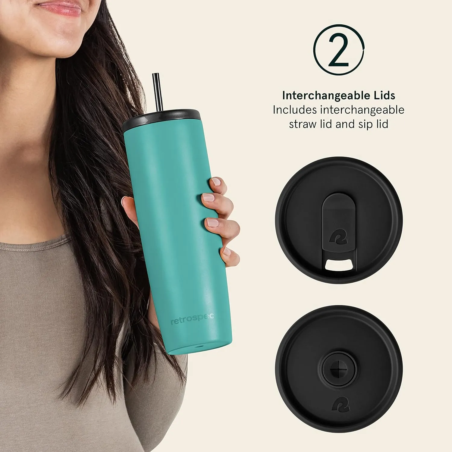 Retrospec Arroyo Stainless Steel Tumbler with Lid and Straw - Reusable Insulated Tumbler Cup - Iced Coffee Travel Mug - Double Walled Thermal Tumblers