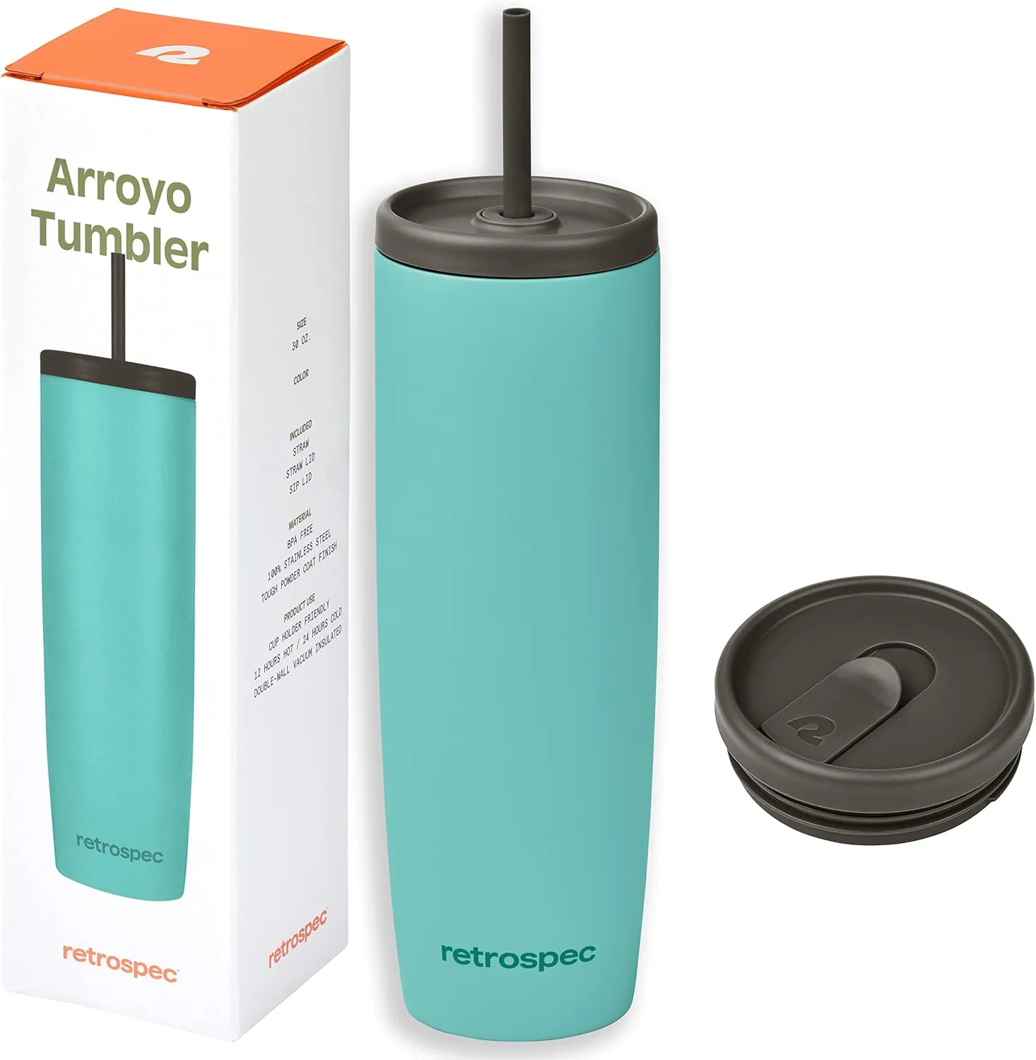 Retrospec Arroyo Stainless Steel Tumbler with Lid and Straw - Reusable Insulated Tumbler Cup - Iced Coffee Travel Mug - Double Walled Thermal Tumblers