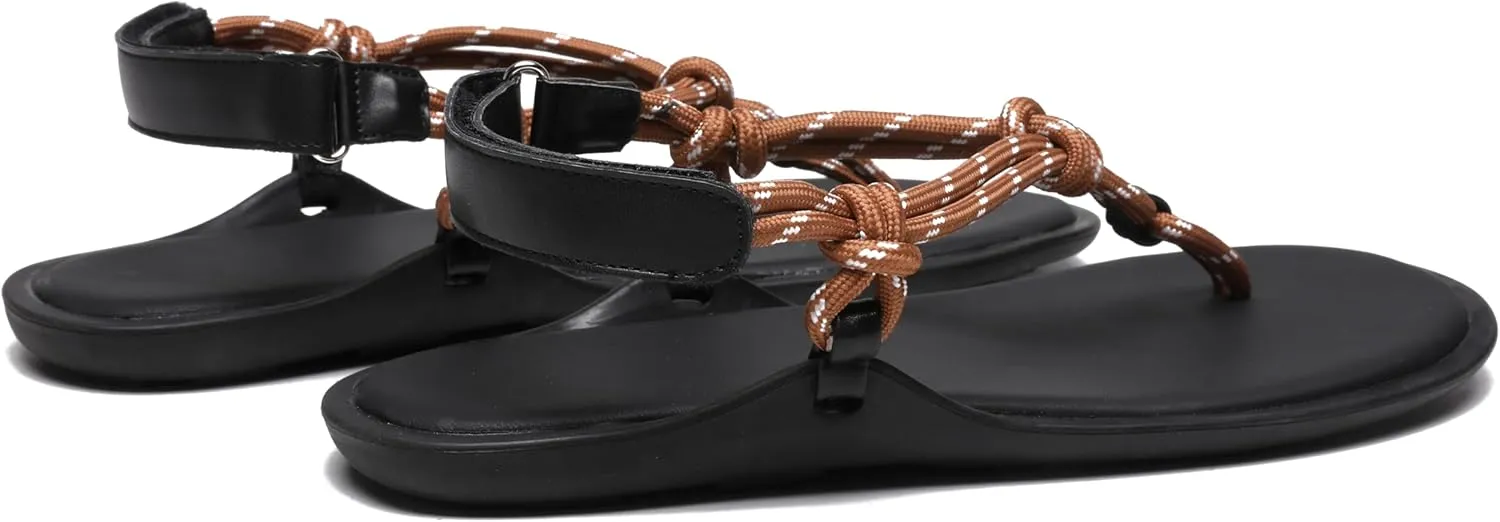 Rope Flip Flop Sandals for Women Adjustable T Strap Slip on Comfortable Thong Sandals Women Dressy