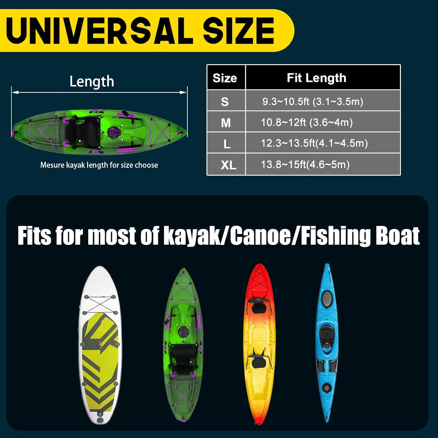 Rosefray 9.3-15 FT Kayak Cover, High-performance Marine kayak covers, Comfortable ShoulderStrap, Waterproof UV Resistant, Fade-Resistant Dustproof Fishing Boat Cover for Outdoor Storage