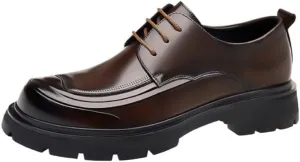 Round Toe Chunky Heel Lug Sole Heightening Versatile Casual Modern Lace up Shoes Leather Platform Oxfords for Wedding Office Business