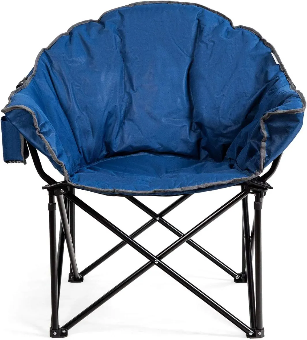 S AFSTAR Oversized Camping Chair, Cushion Padded Moon Round Saucer Chair w/Cup Holder & Carry Bag, Outdoor Leisure Folding Chair, Portable Folding Camp Chair for Camping Fishing (Navy)