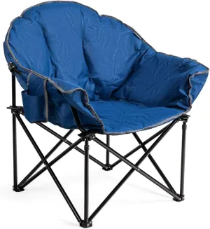 S AFSTAR Oversized Camping Chair, Cushion Padded Moon Round Saucer Chair w/Cup Holder & Carry Bag, Outdoor Leisure Folding Chair, Portable Folding Camp Chair for Camping Fishing (Navy)