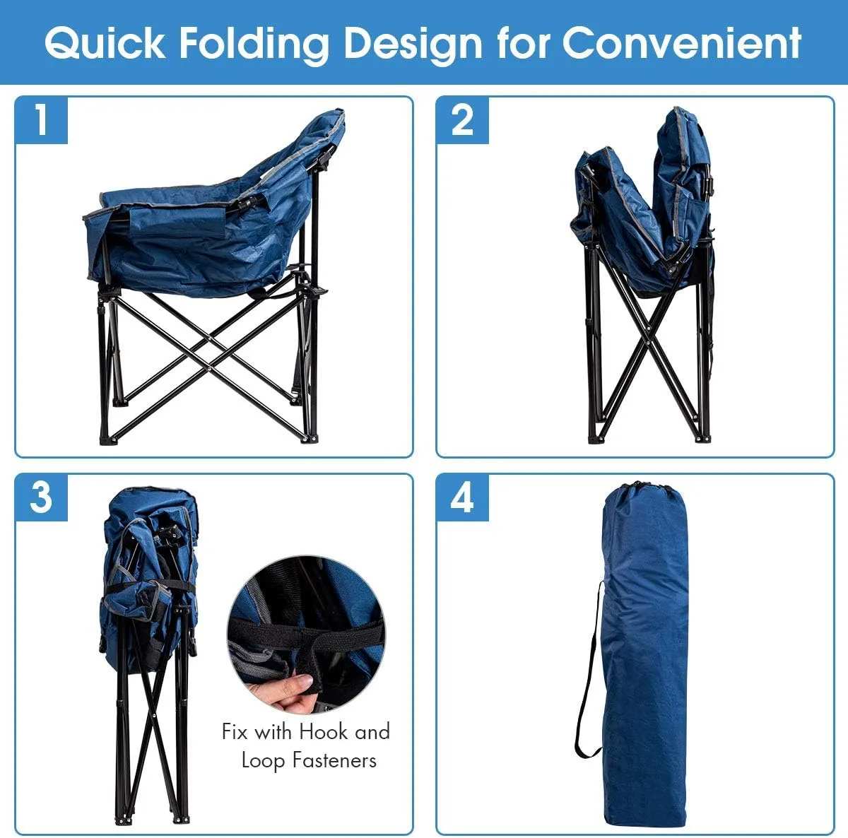 S AFSTAR Oversized Camping Chair, Cushion Padded Moon Round Saucer Chair w/Cup Holder & Carry Bag, Outdoor Leisure Folding Chair, Portable Folding Camp Chair for Camping Fishing (Navy)