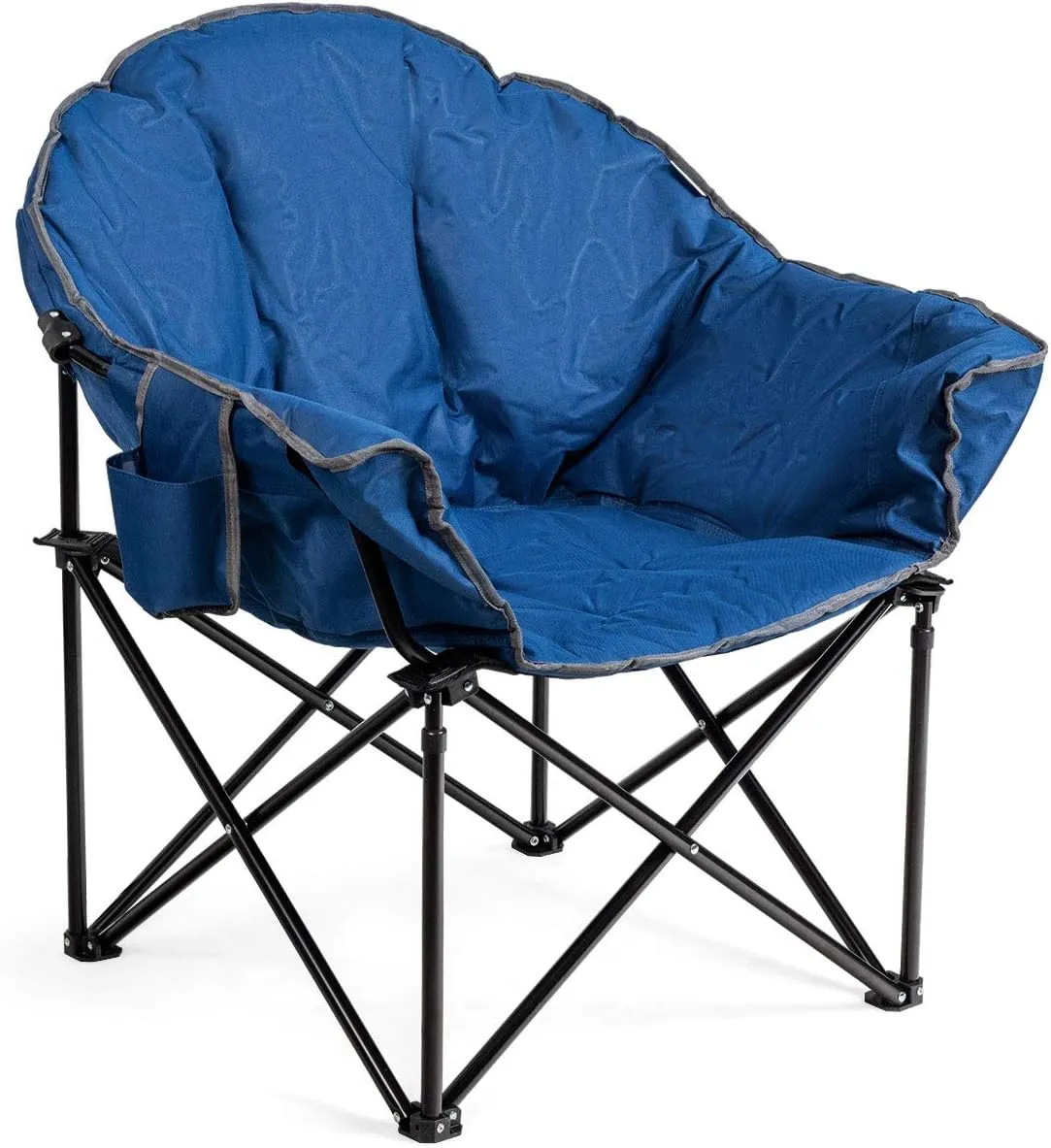 S AFSTAR Oversized Camping Chair, Cushion Padded Moon Round Saucer Chair w/Cup Holder & Carry Bag, Outdoor Leisure Folding Chair, Portable Folding Camp Chair for Camping Fishing (Navy)