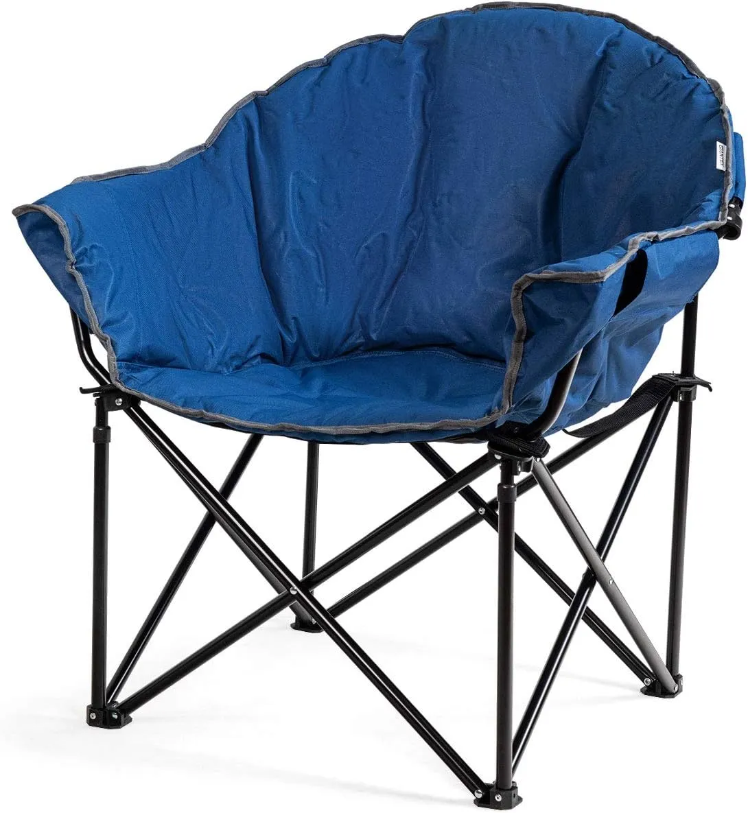S AFSTAR Oversized Camping Chair, Cushion Padded Moon Round Saucer Chair w/Cup Holder & Carry Bag, Outdoor Leisure Folding Chair, Portable Folding Camp Chair for Camping Fishing (Navy)