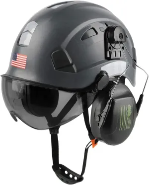 Safety Helmet Hard Hat with Visor and Ear Protection Adjustable Lightweight Vented ABS Work Helmet for Men and Women 6-Point Suspension ANSI Z89.1 Approved Ideal for Industrial & Construction