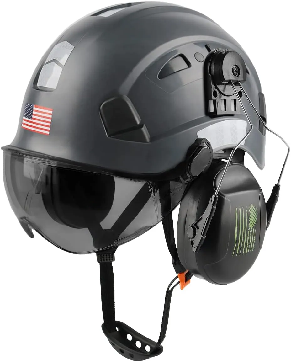 Safety Helmet Hard Hat with Visor and Ear Protection Adjustable Lightweight Vented ABS Work Helmet for Men and Women 6-Point Suspension ANSI Z89.1 Approved Ideal for Industrial & Construction