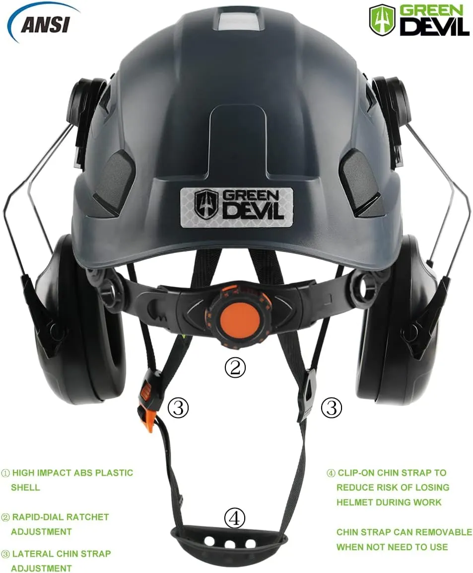Safety Helmet Hard Hat with Visor and Ear Protection Adjustable Lightweight Vented ABS Work Helmet for Men and Women 6-Point Suspension ANSI Z89.1 Approved Ideal for Industrial & Construction