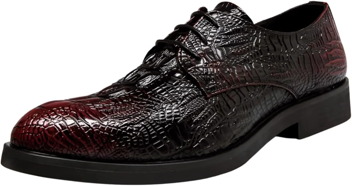 Santimon Men's Alligator Print Leather Lace Up Oxford Shoes Classic Modern Formal Dress Shoes Wedding Shoes