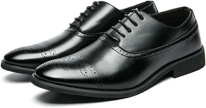 Santimon Men's Dress Oxford Shoes Classic Brogues Style Lace Up Formal Derby Shoes Casual Office Business Shoes