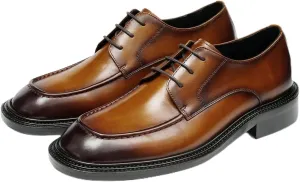Santimon Men’s Genuine Leather Oxfords Dress Shoes – Lace-Up Derby with Rubber Sole, Soft Calfskin Lining, Anti-Slip Business Formal Suit Shoes for Office, Wedding & Daily Wear