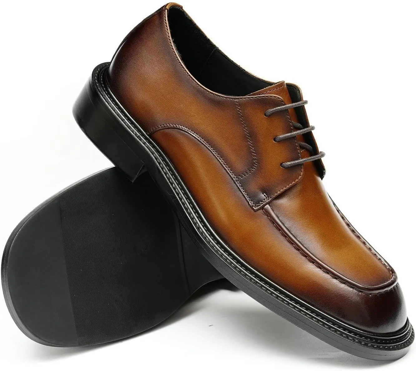 Santimon Men’s Genuine Leather Oxfords Dress Shoes – Lace-Up Derby with Rubber Sole, Soft Calfskin Lining, Anti-Slip Business Formal Suit Shoes for Office, Wedding & Daily Wear