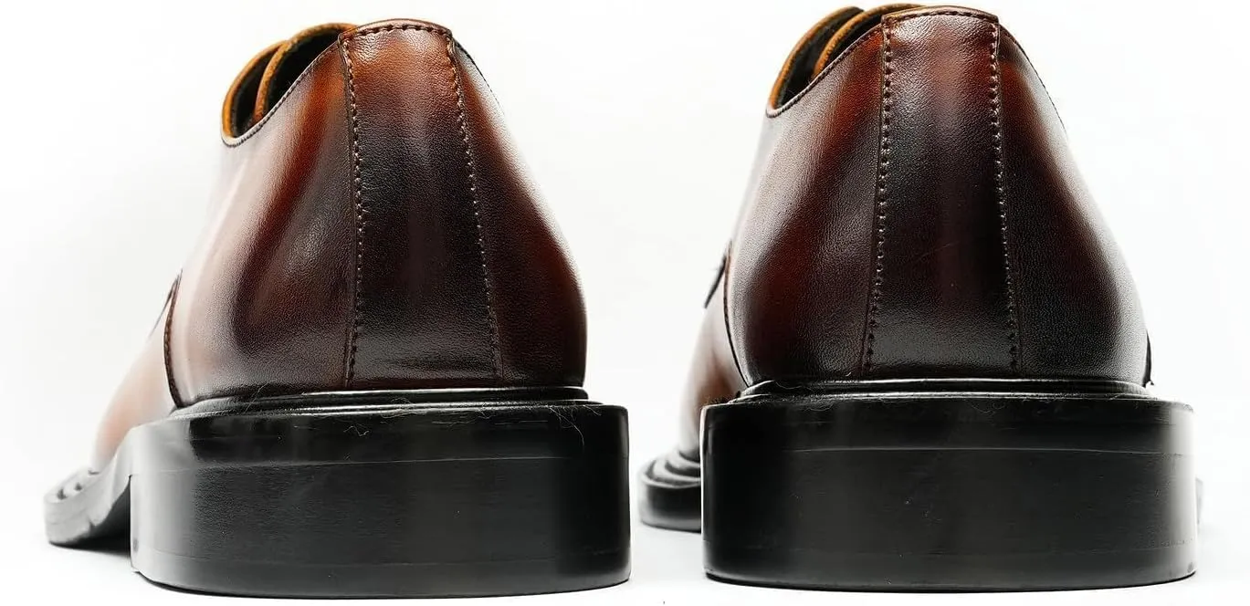 Santimon Men’s Genuine Leather Oxfords Dress Shoes – Lace-Up Derby with Rubber Sole, Soft Calfskin Lining, Anti-Slip Business Formal Suit Shoes for Office, Wedding & Daily Wear