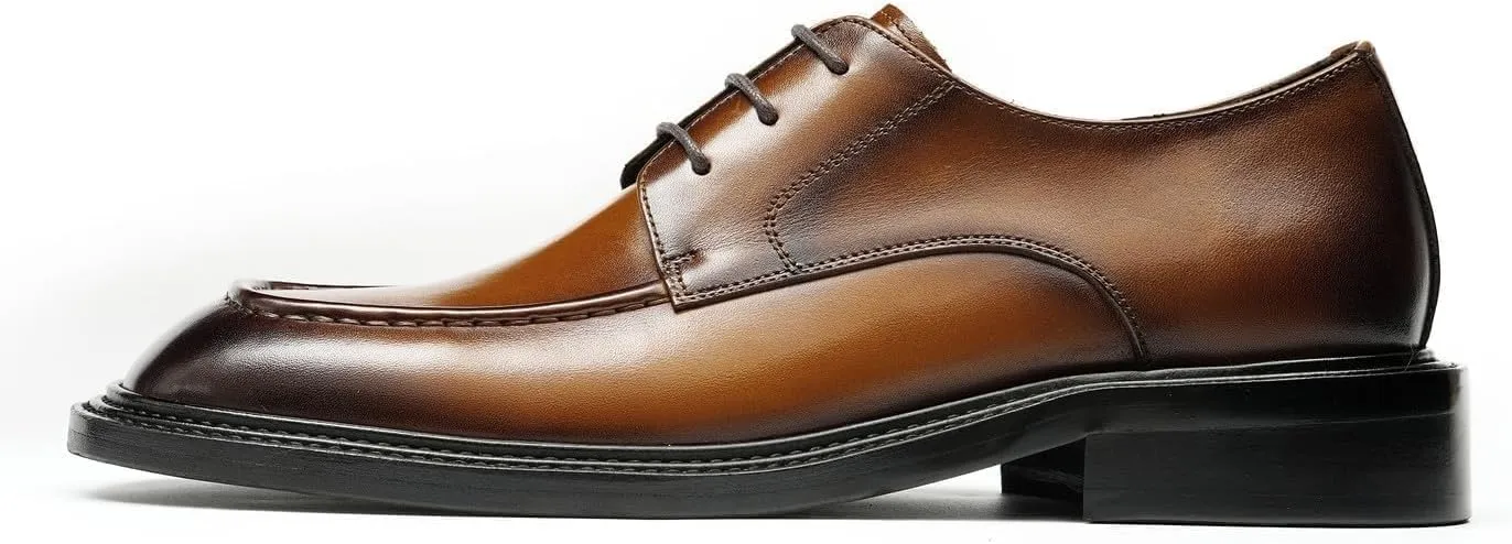 Santimon Men’s Genuine Leather Oxfords Dress Shoes – Lace-Up Derby with Rubber Sole, Soft Calfskin Lining, Anti-Slip Business Formal Suit Shoes for Office, Wedding & Daily Wear