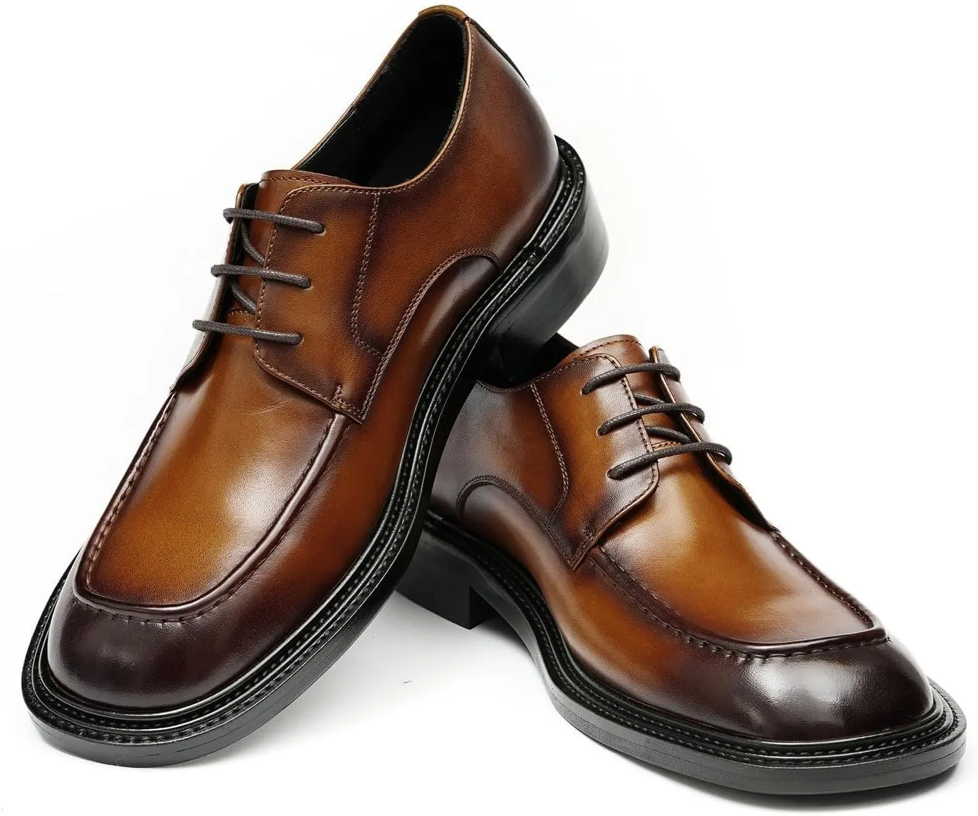 Santimon Men’s Genuine Leather Oxfords Dress Shoes – Lace-Up Derby with Rubber Sole, Soft Calfskin Lining, Anti-Slip Business Formal Suit Shoes for Office, Wedding & Daily Wear