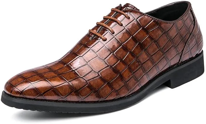 Santimon Men's Leather Oxford Shoes Crocodile Pattern Leather Formal Dress Business Casual Lace Up Shoes