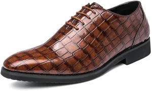 Santimon Men's Leather Oxford Shoes Crocodile Pattern Leather Formal Dress Business Casual Lace Up Shoes