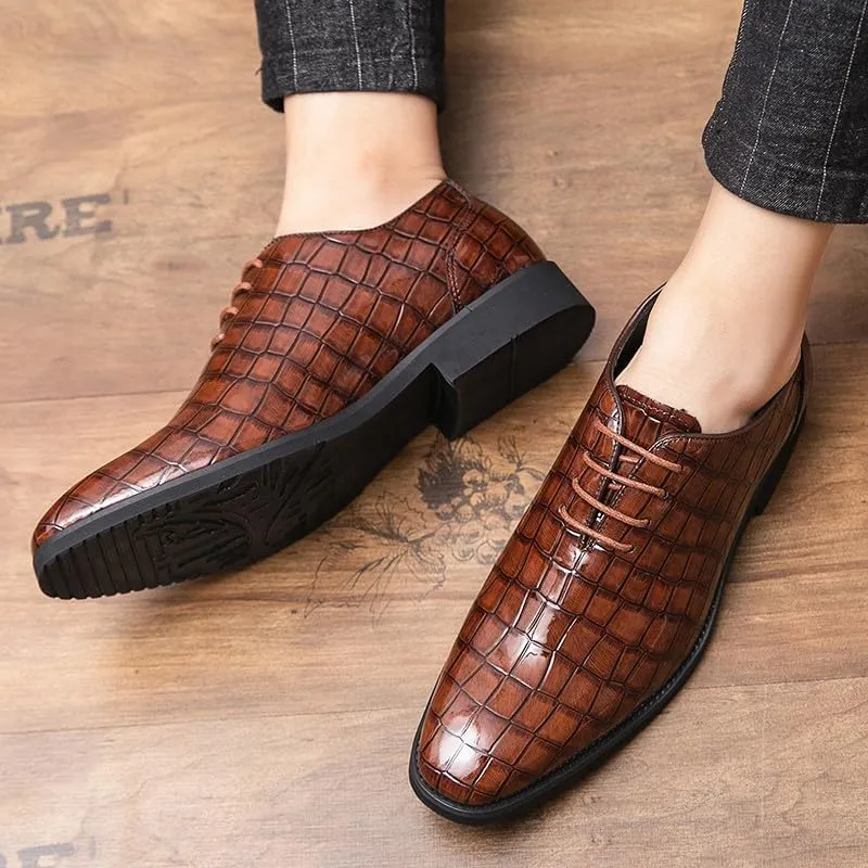 Santimon Men's Leather Oxford Shoes Crocodile Pattern Leather Formal Dress Business Casual Lace Up Shoes