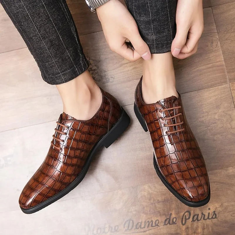 Santimon Men's Leather Oxford Shoes Crocodile Pattern Leather Formal Dress Business Casual Lace Up Shoes