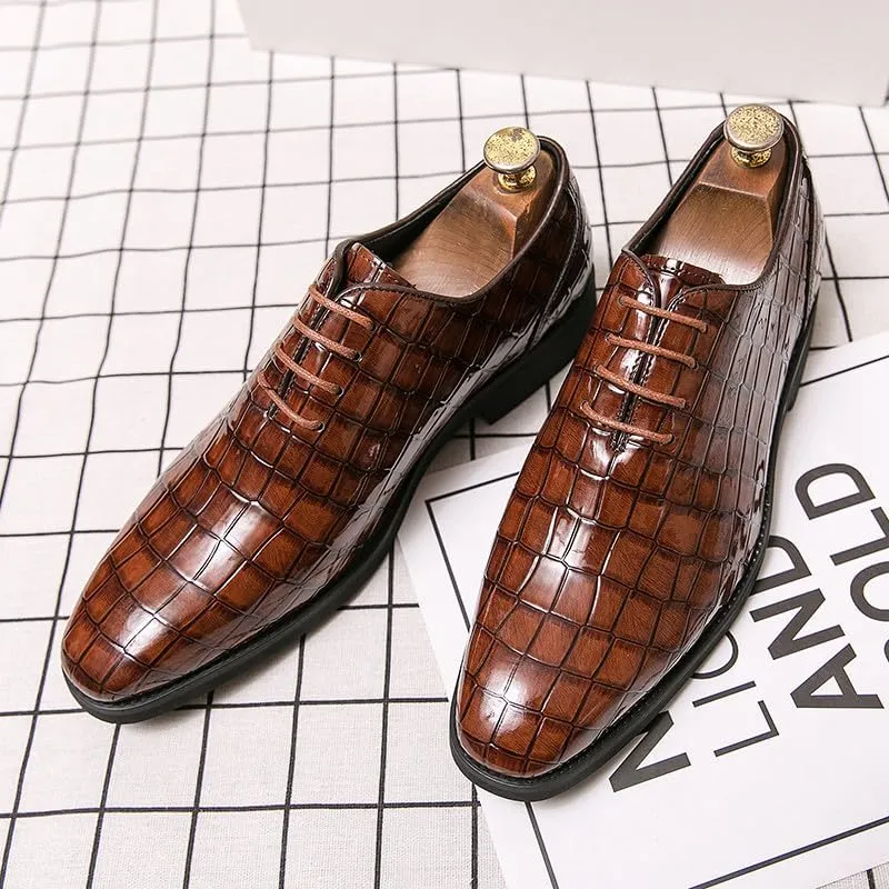 Santimon Men's Leather Oxford Shoes Crocodile Pattern Leather Formal Dress Business Casual Lace Up Shoes
