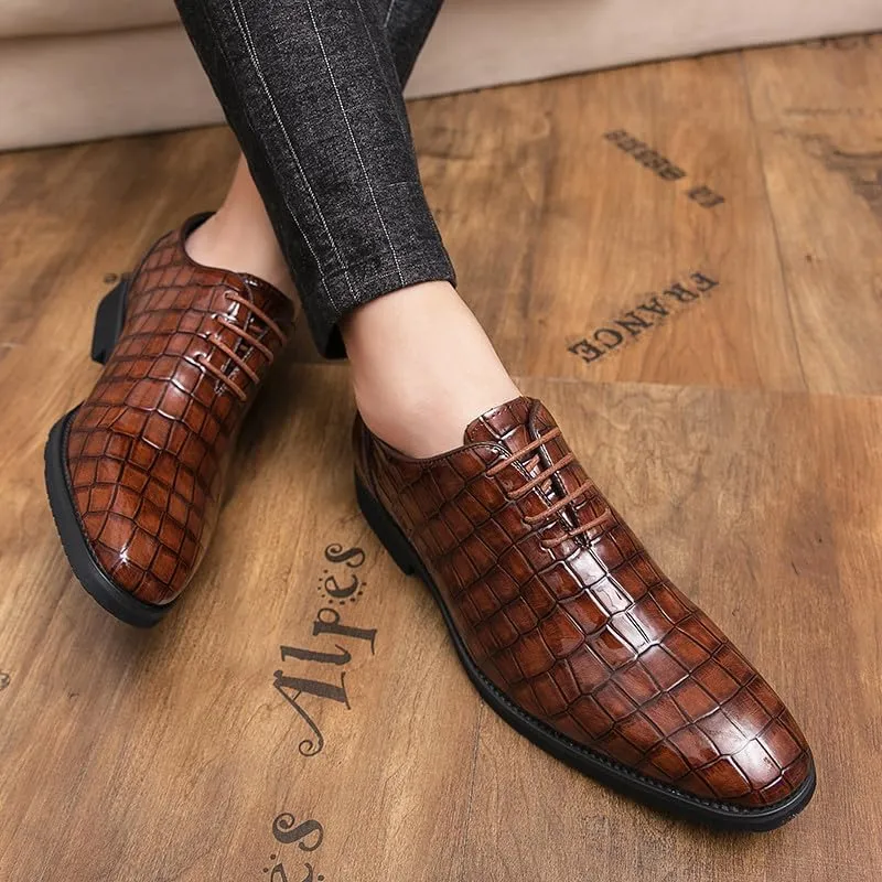 Santimon Men's Leather Oxford Shoes Crocodile Pattern Leather Formal Dress Business Casual Lace Up Shoes