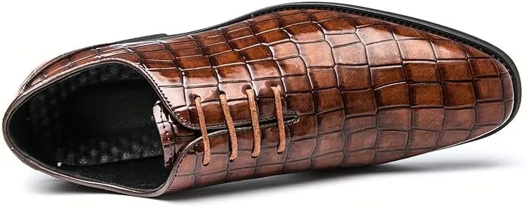 Santimon Men's Leather Oxford Shoes Crocodile Pattern Leather Formal Dress Business Casual Lace Up Shoes