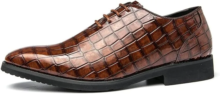Santimon Men's Leather Oxford Shoes Crocodile Pattern Leather Formal Dress Business Casual Lace Up Shoes