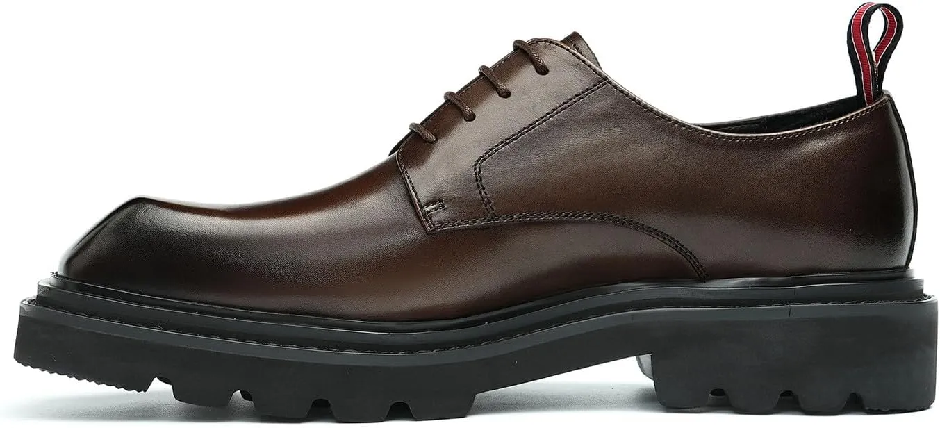 Santimon Mens Oxfords Brown and Black Dress Shoes Formal Business Lightweight Square Toe Derby Wedding Prom Casual Leather Shoes for Men