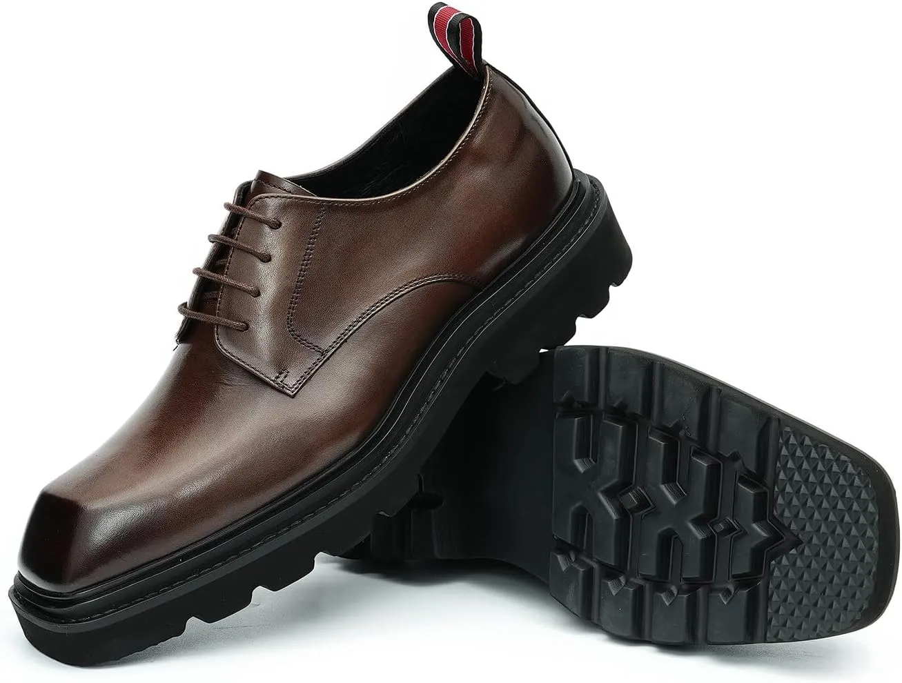 Santimon Mens Oxfords Brown and Black Dress Shoes Formal Business Lightweight Square Toe Derby Wedding Prom Casual Leather Shoes for Men