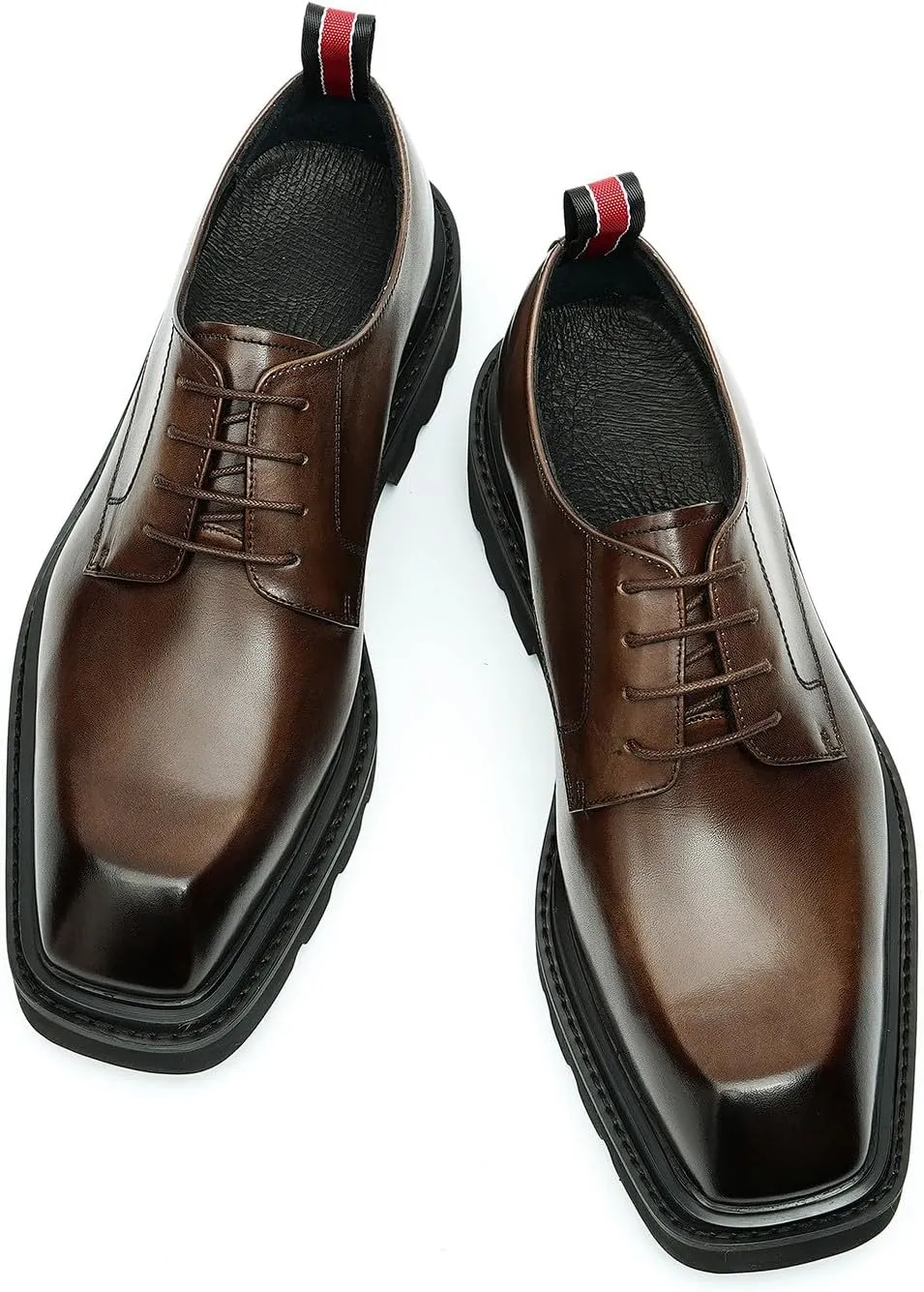 Santimon Mens Oxfords Brown and Black Dress Shoes Formal Business Lightweight Square Toe Derby Wedding Prom Casual Leather Shoes for Men